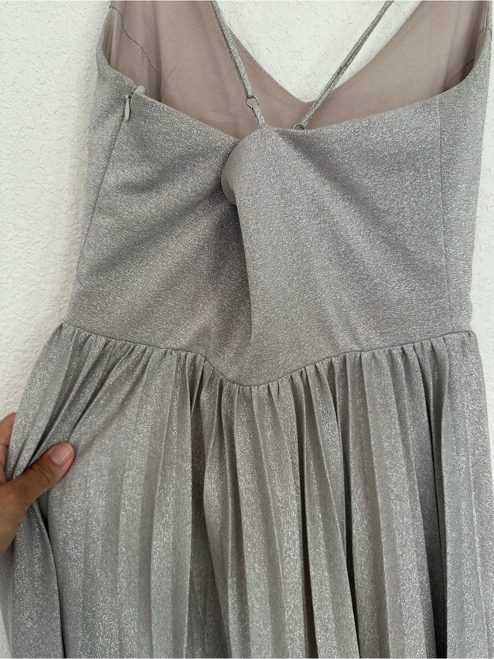 Anthropologie Elevenses Lunar Pleated Midi Dress Shimmering Champagne Size 6 EUC - Picture 11 of 13